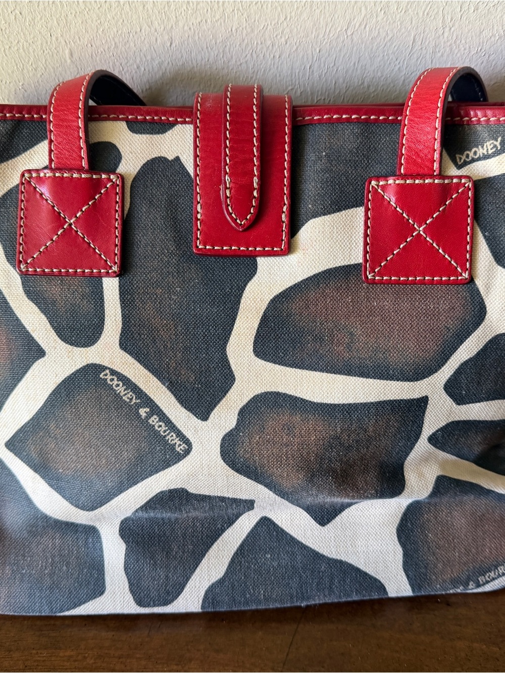 Dooney & Bourke Brown Giraffe-Print Tote with Red Trim - Picture 2 of 10